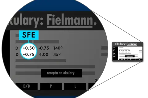 Okulary Fielmann z receptą: addycja do bliży a wiek. Soczewki D +0.50 i +0.75.