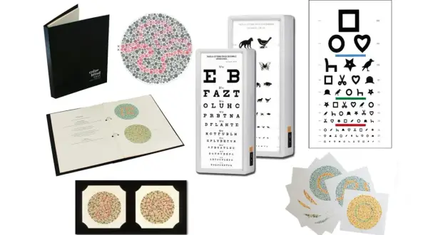 Wyniki badania pola widzenia: tablice Ishihary, optometryczne i testy dla dzieci.