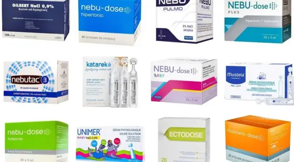 Sól fizjologiczna z kwasem hialuronowym w ampułkach do inhalacji, m.in. Nebu-Dose Hialuronic.