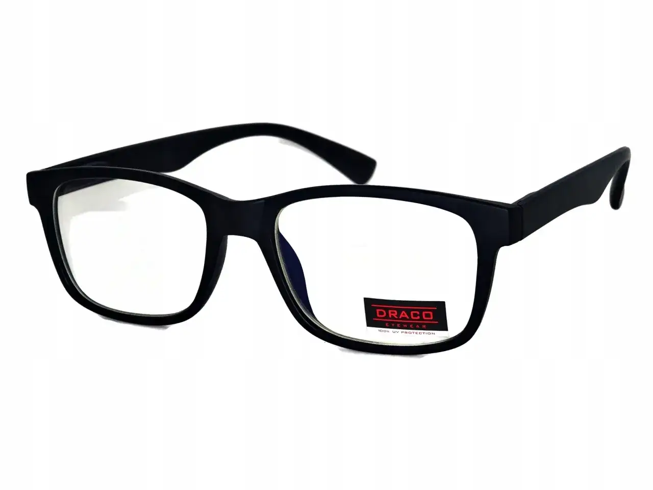 Czarne okulary z logo Draco Eyewear, idealne do jazdy samochodem i ochrony oczu.