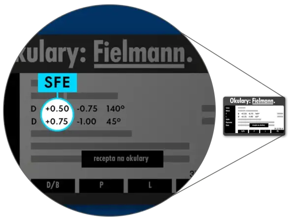 Okulary Fielmann z receptą: addycja do bliży a wiek. Soczewki D +0.50 i +0.75.